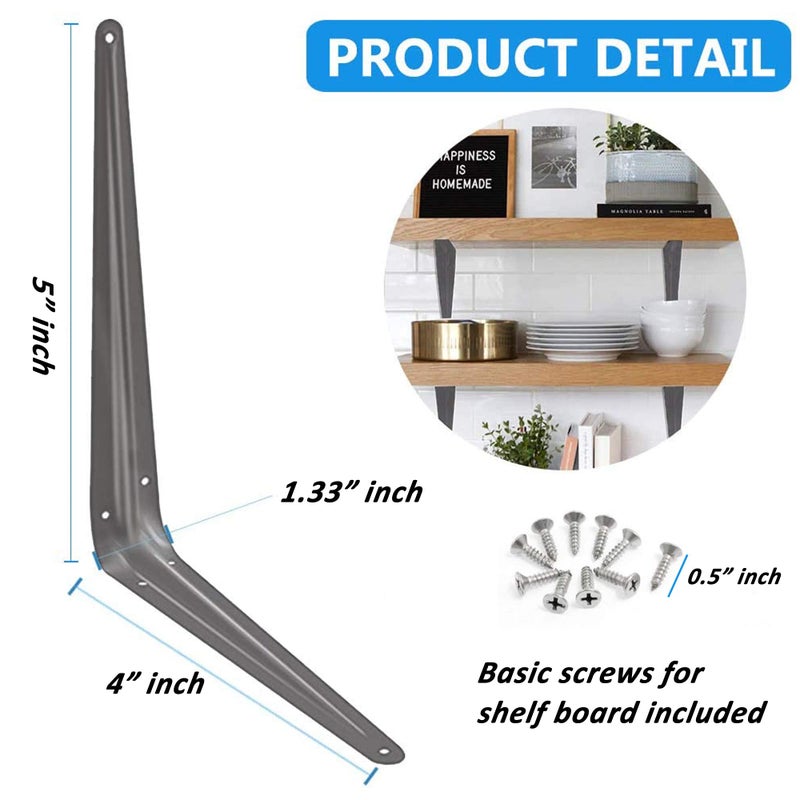 Wideskall Metal 4"" x 5"" inch Wall Corner Angle Shelving Shelf Brackets, Grey, Pack of 20 - Image 2